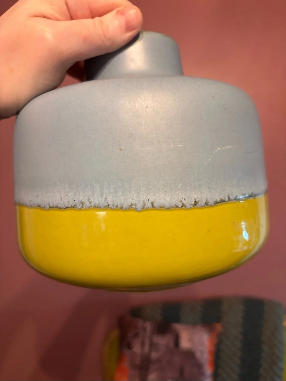 Crate&Barrel Matte Blue and Bright Yellow Ceramic Vase